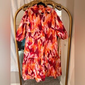 Anthropologie Maeve Orange and Red Abstract Button-Up